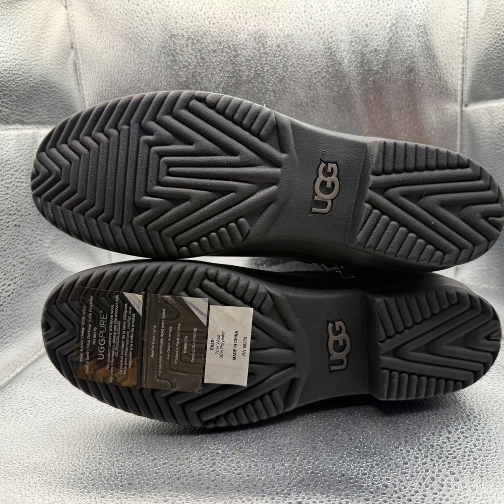 Size 10 UGG Robbie Waterproof Boots Womens Black New Wool Leather 1017377 - Picture 3 of 7